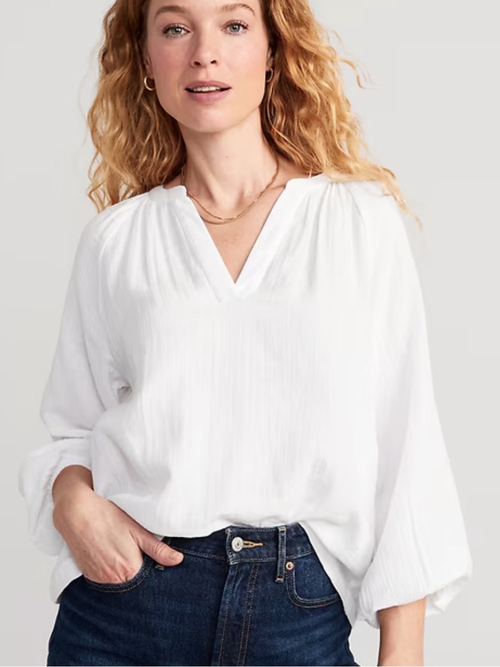 Old Navy White gauze oversized V-Neck Relaxed Peasant long sleeve Top